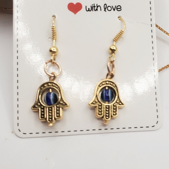 Mini Hamsa Hand Earrings Fatima Hand Pendant Yoga Spirit Buddha Evil Eye - Picture 4 of 8